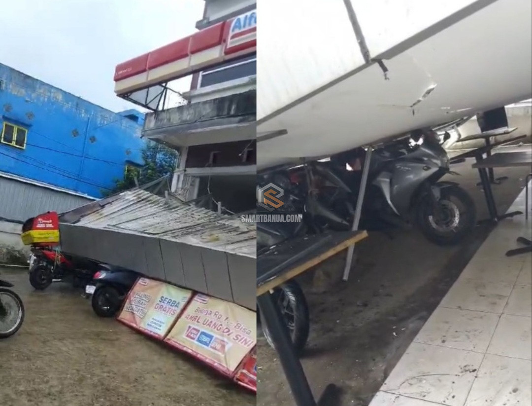 Kanopi Alfamart di Gambut Banjar Roboh, Lima Motor Rusak dan Dua Orang Alami Ced...